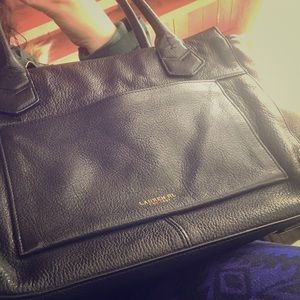 Ralph Lauren Leather Tote Bag Gold Stamped VNTG